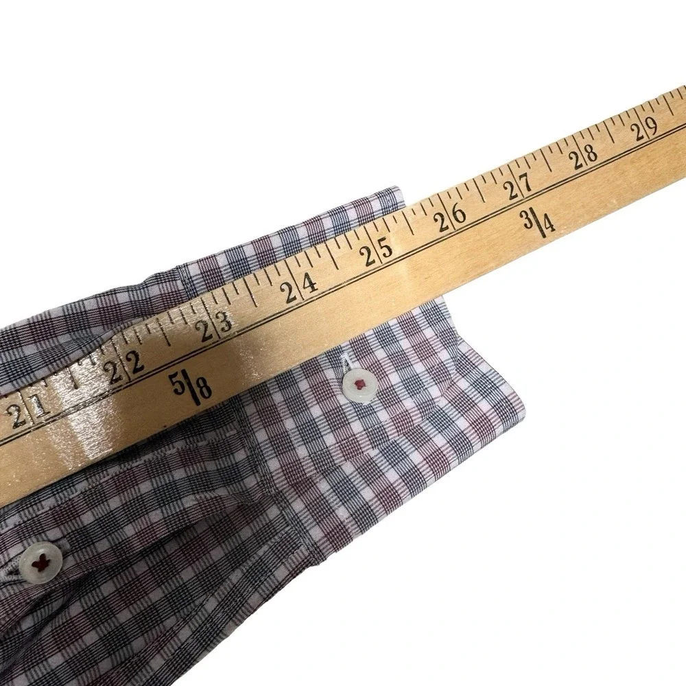 Hugo Boss Performance Slim Button Up Plaid Burgundy Blue - Small 14 1/2